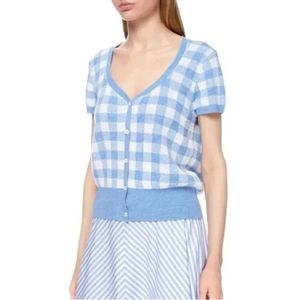 NWT Polo Ralph Lauren Women’s Blue/White SS Gingham Button Up Cardigan Size L